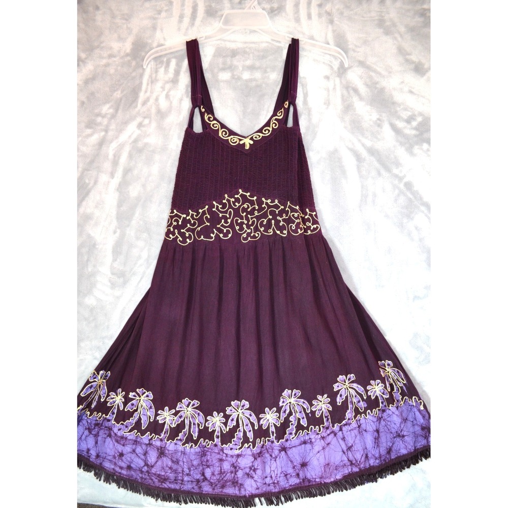 Advance Apparels Women's Sleeveless Deep Purple Dress Floral Embroidered Free Sz - Picture 7 of 13